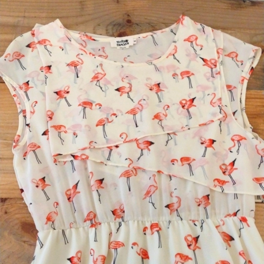 Molly Braken Flamingo Print Sleeveless Dress NWOT Size M - Picture 3 of 9